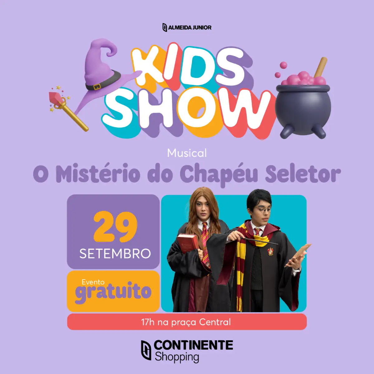 Fique por dentro Apresentação teatral ‘O Mistério do Chapéu Seletor’ encanta famílias no Continente Shopping