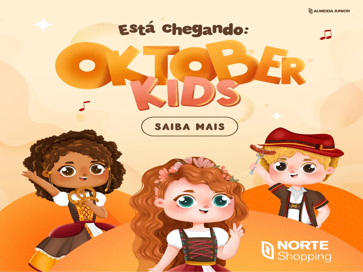 A 2ª edição da Oktober Kids no Norte Shopping acontece em outubro com bandas, brincadeiras e show gratuito de Gustavo Bardim. Entrada gratuita!