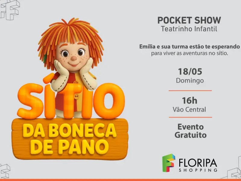 Teatrinho infantil gratuito “Sítio da Boneca de Pano” com lendas da Ilha da Magia será apresentado no Floripa Shopping