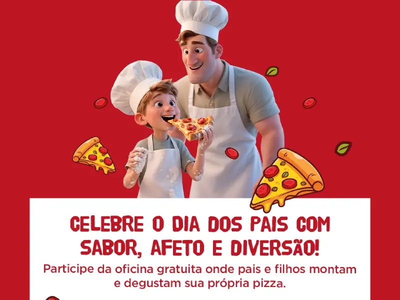 Oficina gratuita convida pais e filhos a prepararem juntos suas próprias pizzas