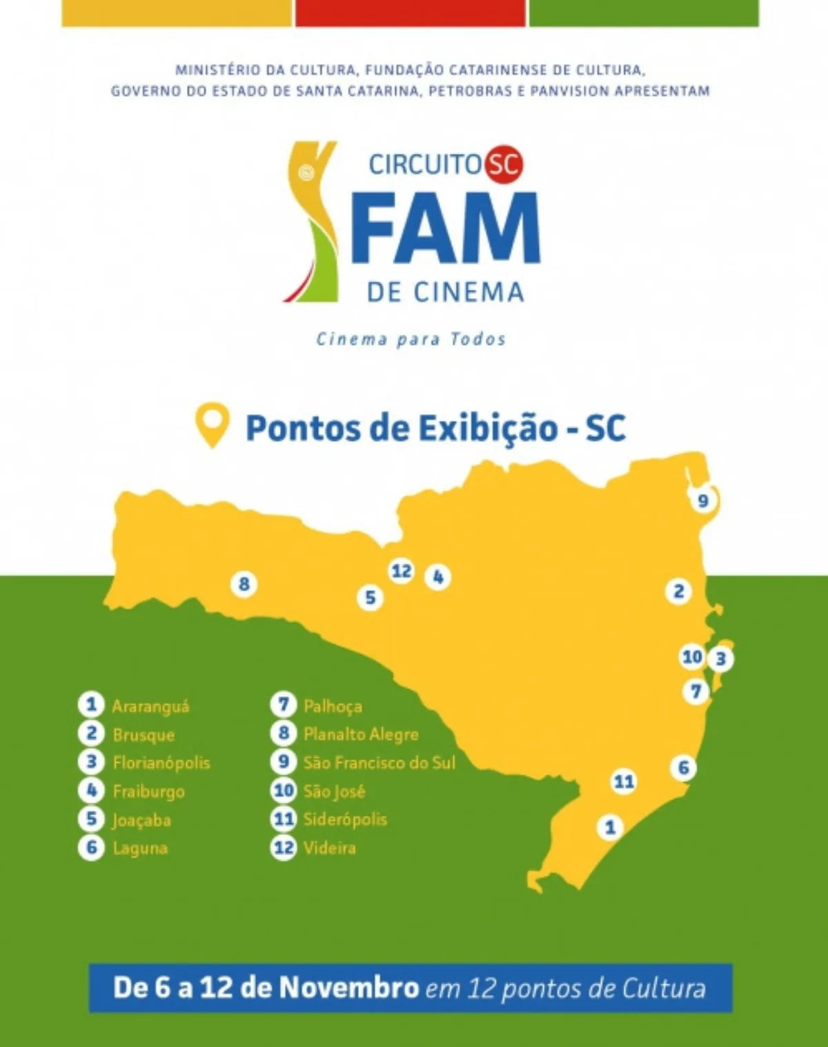 Circuito FAM de Cinema, Edição Santa Catarina tem 12 cidades confirmadas para exibição em 2025