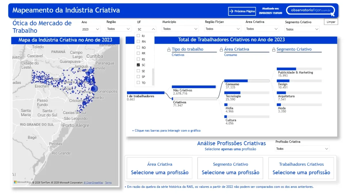 mapa da industria criativa em santa catarina em 2023 observatorio firjan