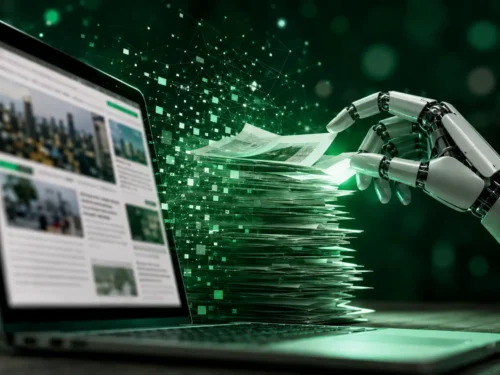 jornalismo e ia mao robotica lendo noticias digitais