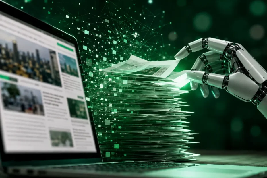 jornalismo e ia mao robotica lendo noticias digitais